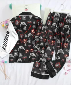 met band button down pajamas set soft gray2