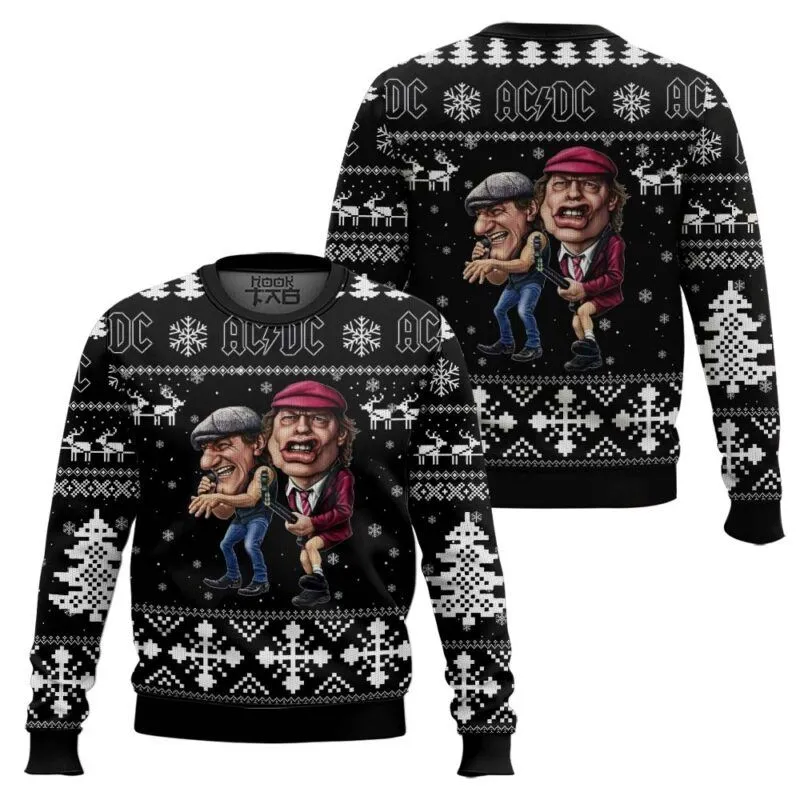 black 3d acdc christmas sweater