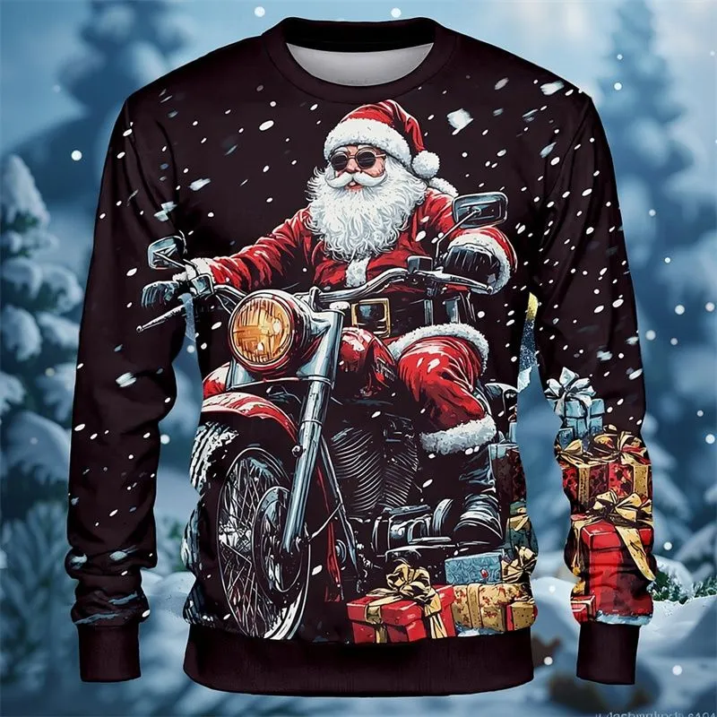 black 3d santa motorcycle christmas sweatshirt
