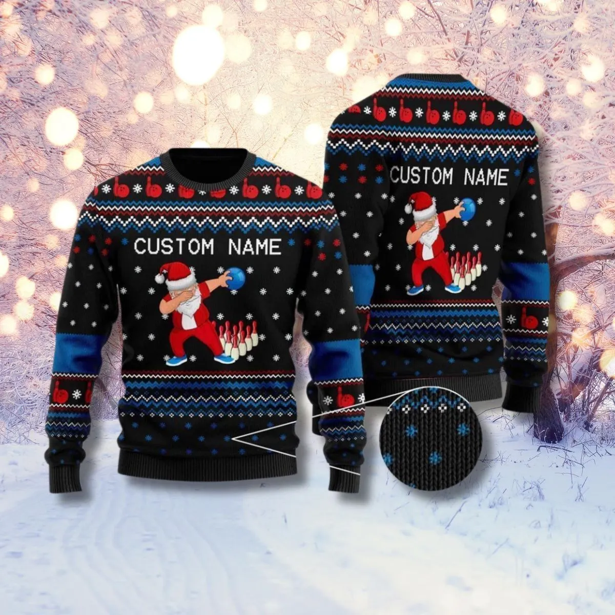 black blue santa bowling custom christmas sweater
