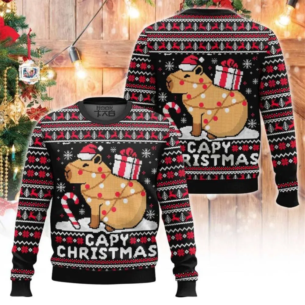 black red capybara christmas sweater