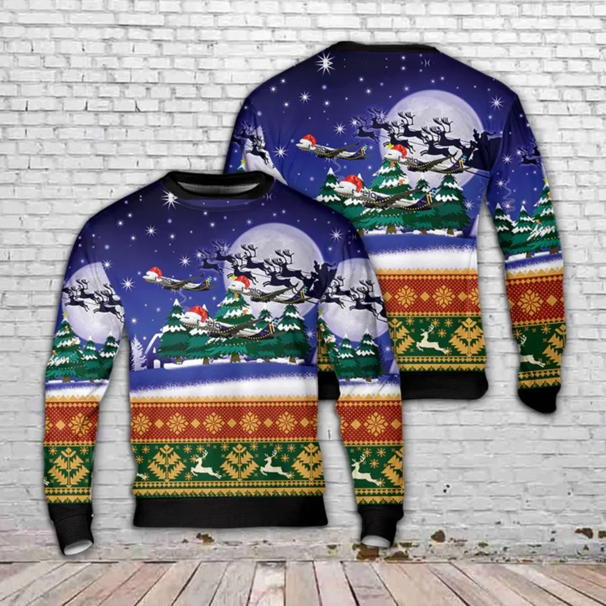 blue 3d santa sleigh christmas sweater