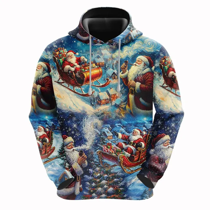 blue santa sleigh 3d christmas hoodie