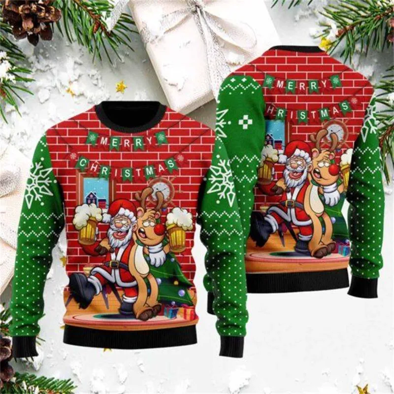 green red 3d merry christmas sweater