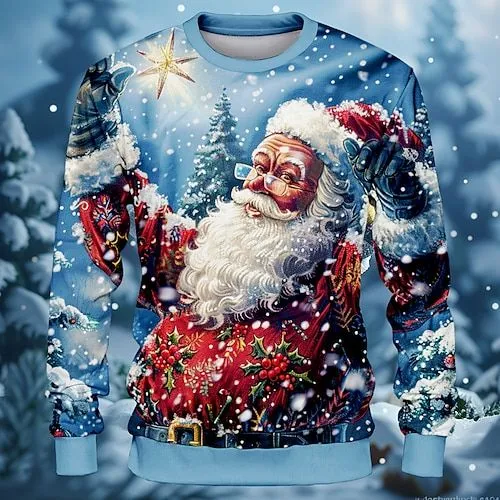 light blue santa star 3d christmas sweatshirt