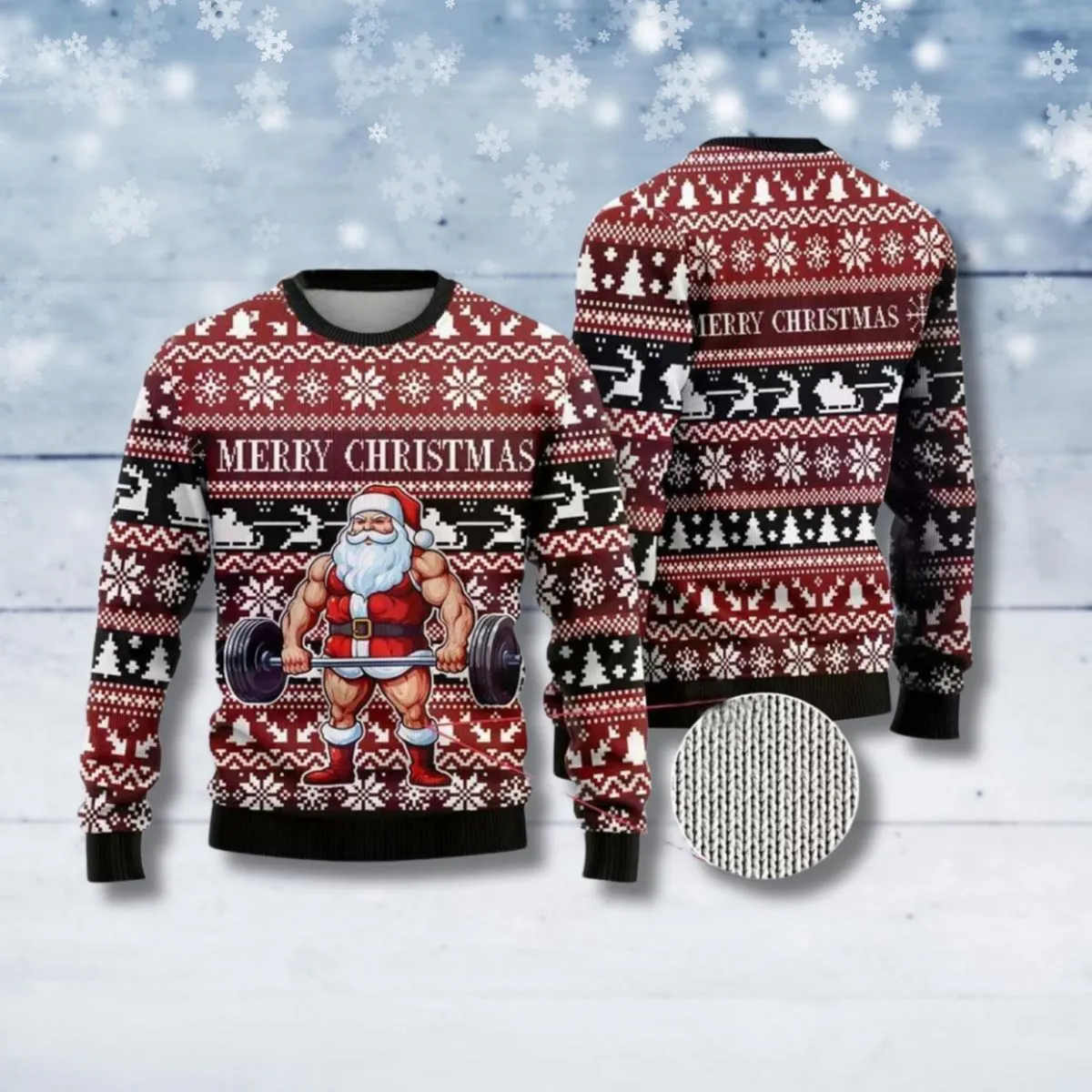 red 3d muscle santa christmas sweater