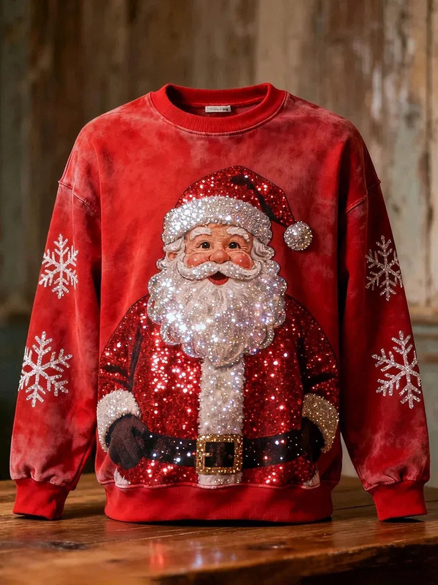 red glitter santa 3d christmas sweatshirt