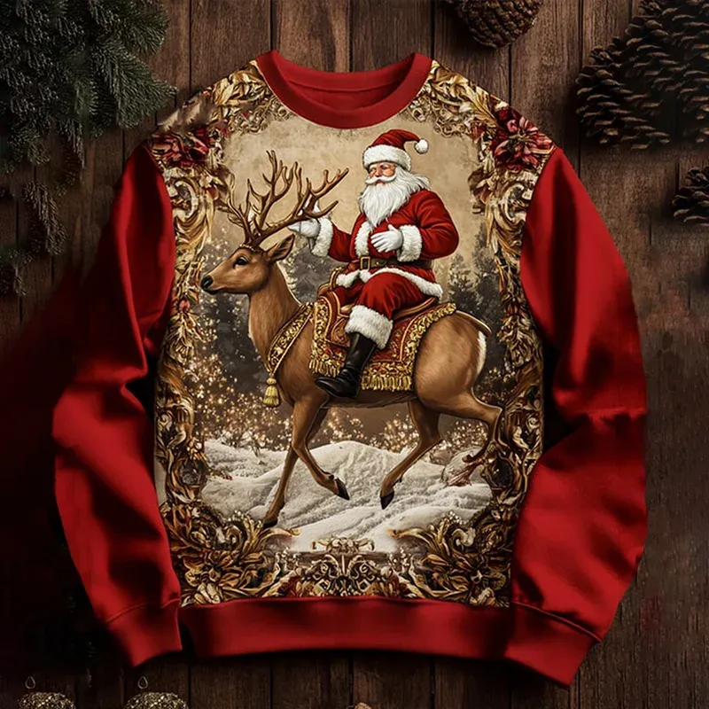red gold santa reindeer christmas sweatshirt