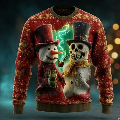 red gold skeleton snowman christmas sweater
