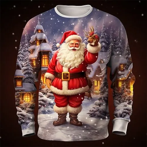 red snowy santa 3d christmas sweatshirt