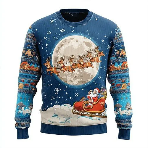 navy blue santa moon sleigh sweater