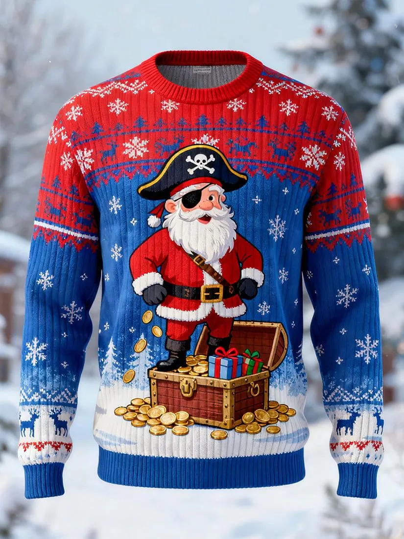 red blue pirate santa christmas sweater