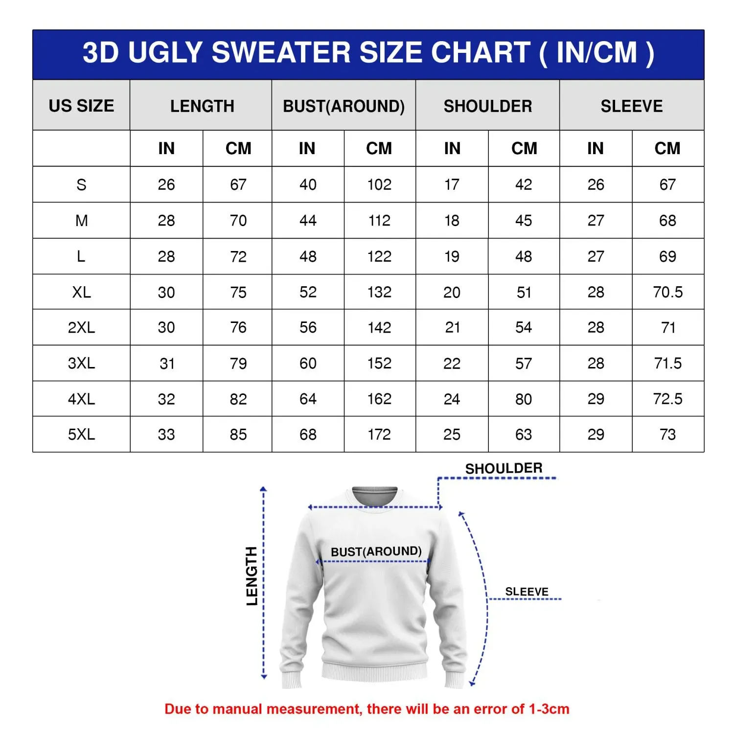 sweater size chart in cm