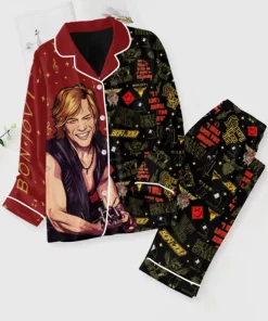 bon jovi black button down pajamas set2