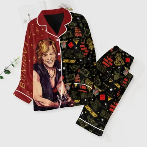 bon jovi black button down pajamas set2