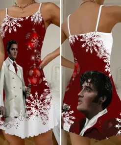 elvis presley 3d strappy swing dress red