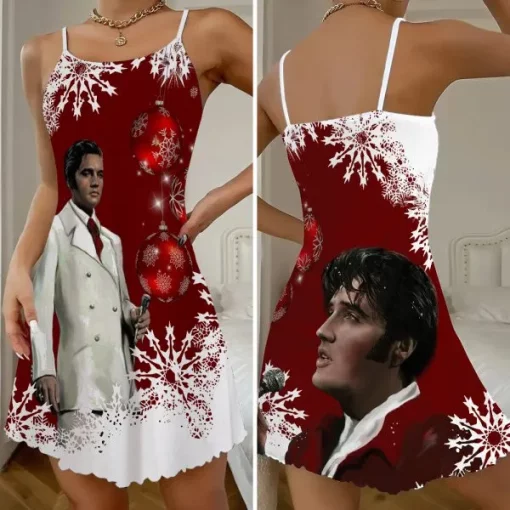 elvis presley 3d strappy swing dress red