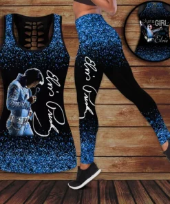elvis presley charcoal black leggings tank set1