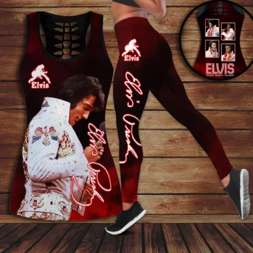 elvis presley hollow tank top leggings set1