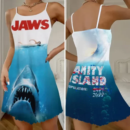 jaws 3d strappy swing dress