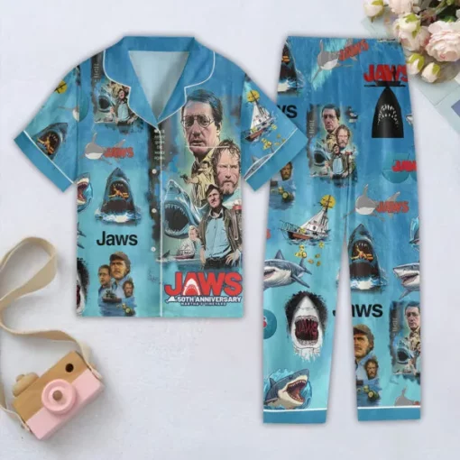 jaws button down pajamas set