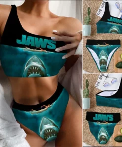 jaws one shoulder bikini set womens shark print swimsuit