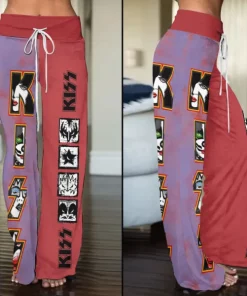 kiss band high waisted straight leg trousers