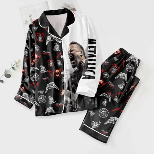 met band button down pajamas set soft gray1
