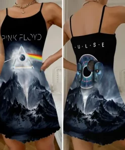 pink floyd 3d strappy swing dress black