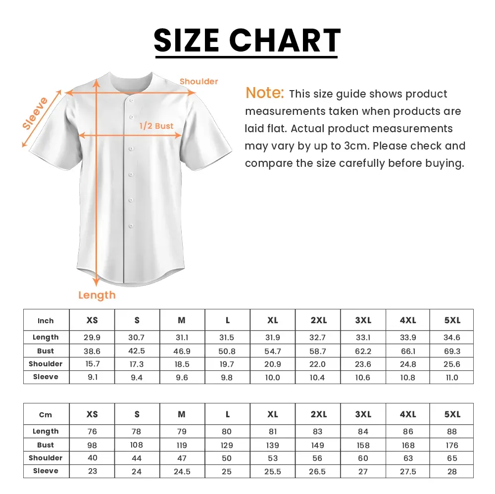 3D Baseball Jersey Size