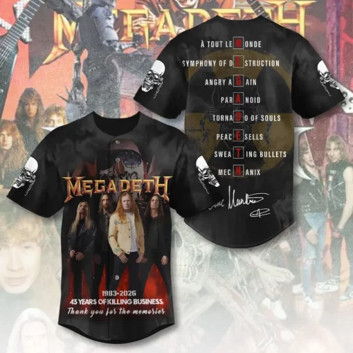 megadeth 3d baseball jersey black red streetwear