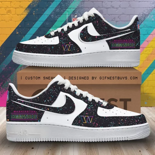 washington commanders black white low top sneakers 3d style with team spirit