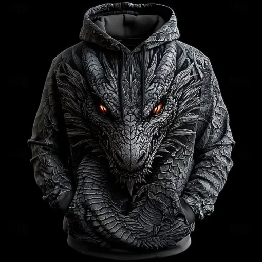 3d black dragon print hoodie