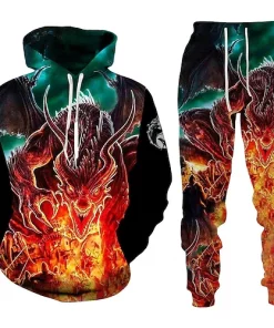 3d fire demon dragon hoodie and jogger set