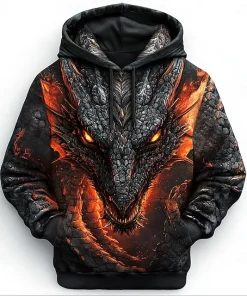 3d fire dragon print hoodie