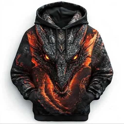 3d fire dragon print hoodie
