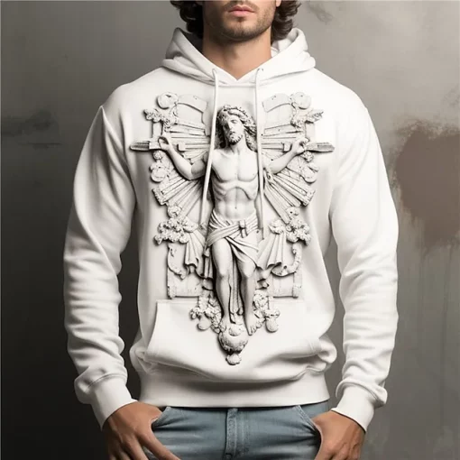 3d jesus sculpture print hoodie