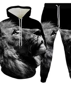 3d lion hoodie jogger set