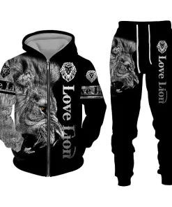 3d love lion hoodie and jogger set