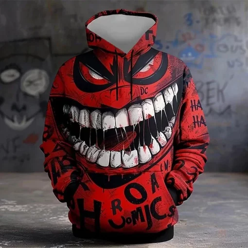 3d red evil smile hoodie