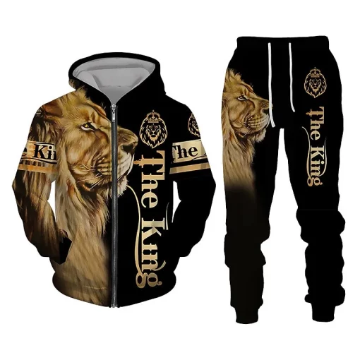 3d the king lion hoodie and jogger set