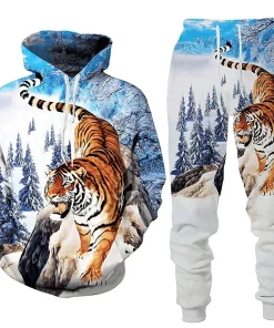 3d tiger in snow hoodie and jogger set