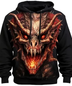 black 3d fire dragon hoodie