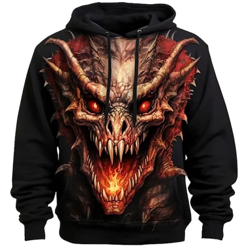 black 3d fire dragon hoodie