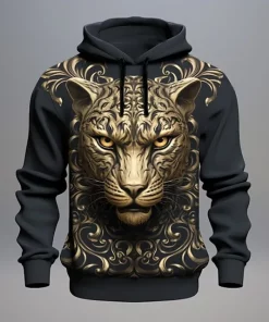 black 3d golden leopard hoodie