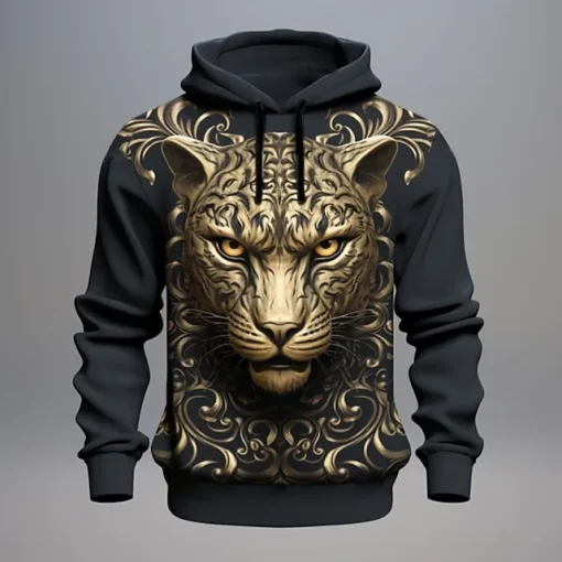 black 3d golden leopard hoodie