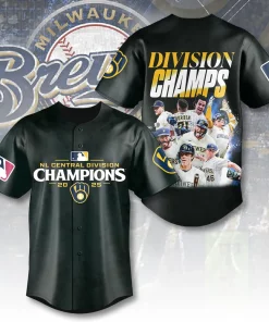 black milwaukee brewers 2025 division champions 3d baseball jersey
