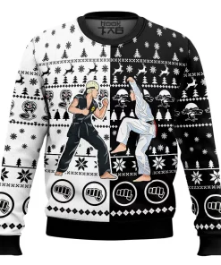 black white karate cobra kai christmas sweater 1