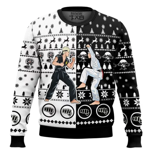 black white karate cobra kai christmas sweater 1