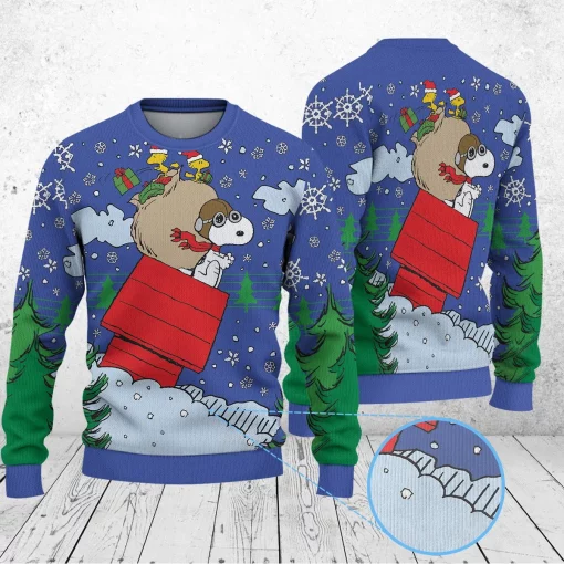 blue christmas sweater 3d snoopy